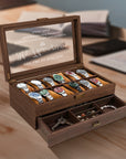 Personalised Two Drawer Wooden 12 Watch Slots & Accessories Display Box, Custom Engraved Men Jewelry Storage Case, Christmas Dad Gift