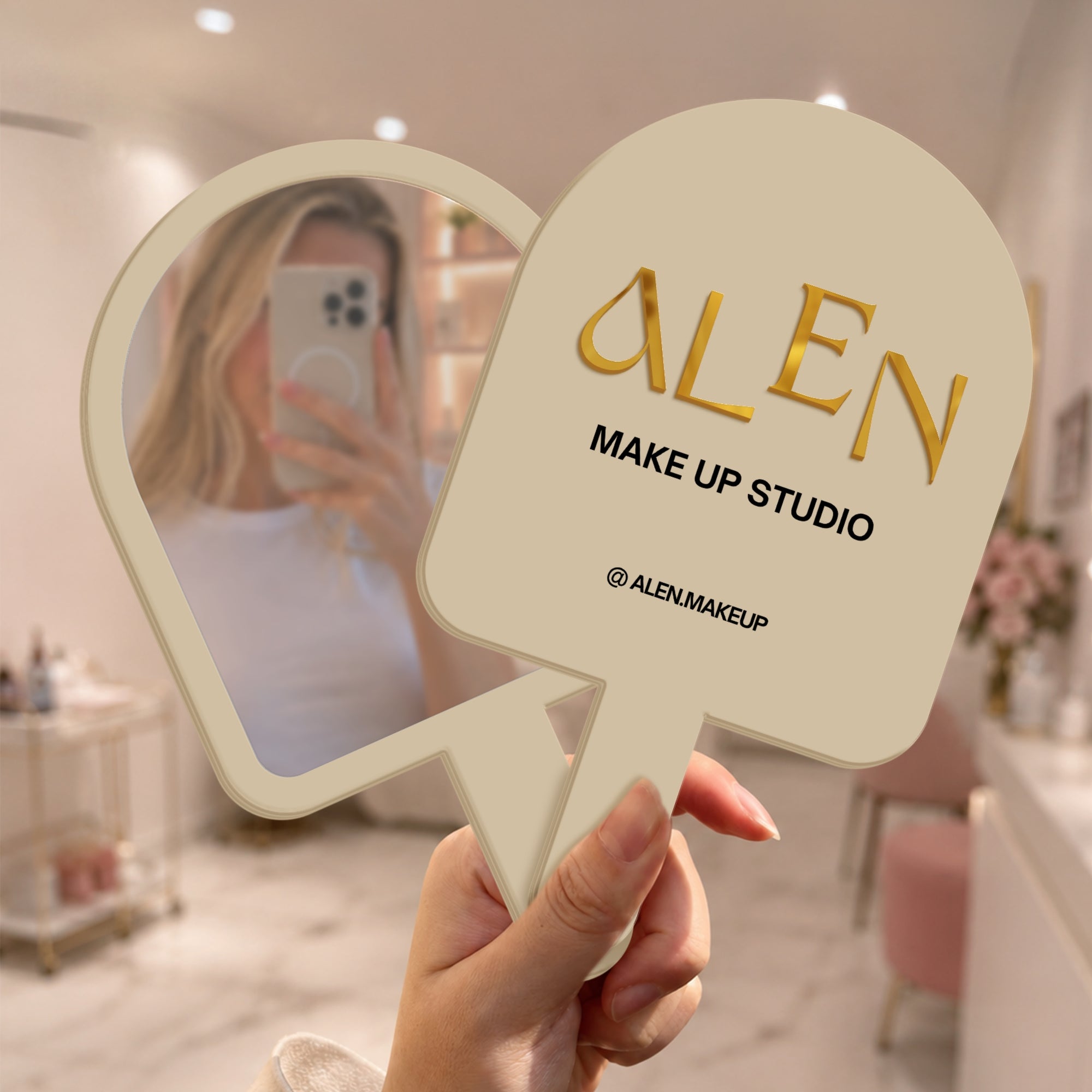 Personalised  UV Print & 3D Raised Business Logo Acrylic Handheld Mirror - Hair Barbershops, Lash Brow, Makeup, Cosmetic Spa, Dental, Beauty