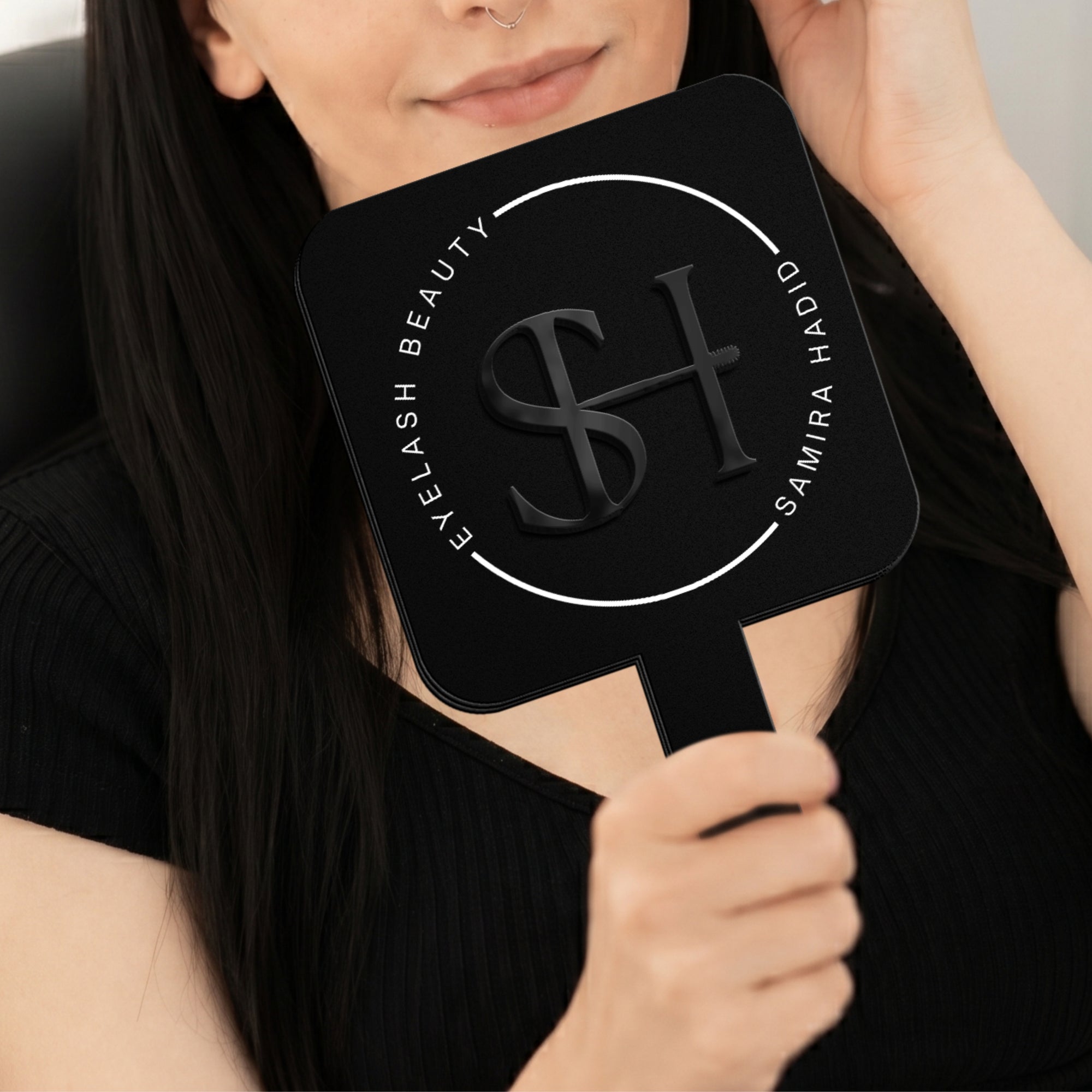 Personalised  UV Print & 3D Raised Business Logo Acrylic Handheld Mirror - Hair Barbershops, Lash Brow, Makeup, Cosmetic Spa, Dental, Beauty