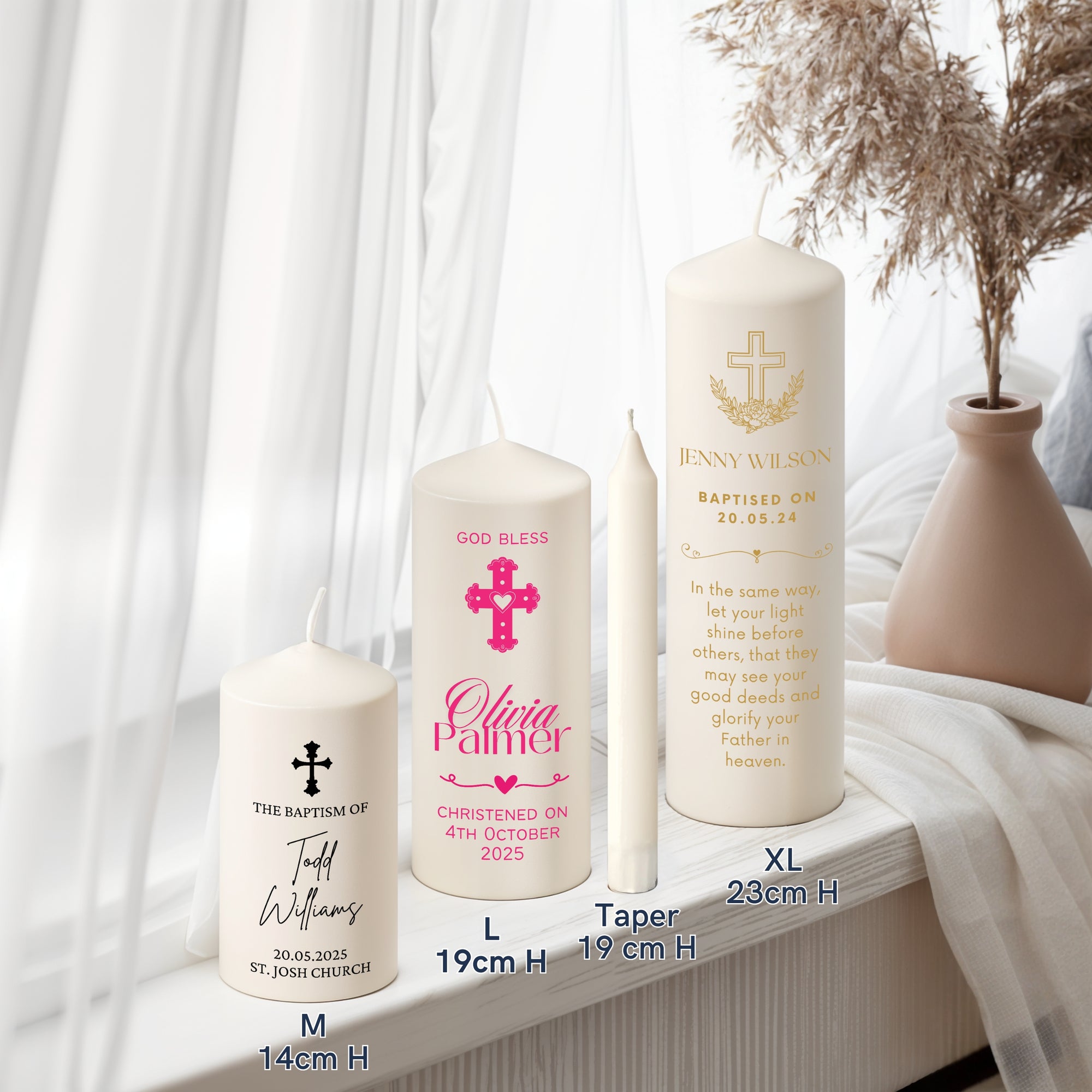 Personalised UV Print Christening Candles, Custom Baptism Candle Set, Baby Shower, Godparents Gift, First Birthday, Unity Ceremony Keepsake