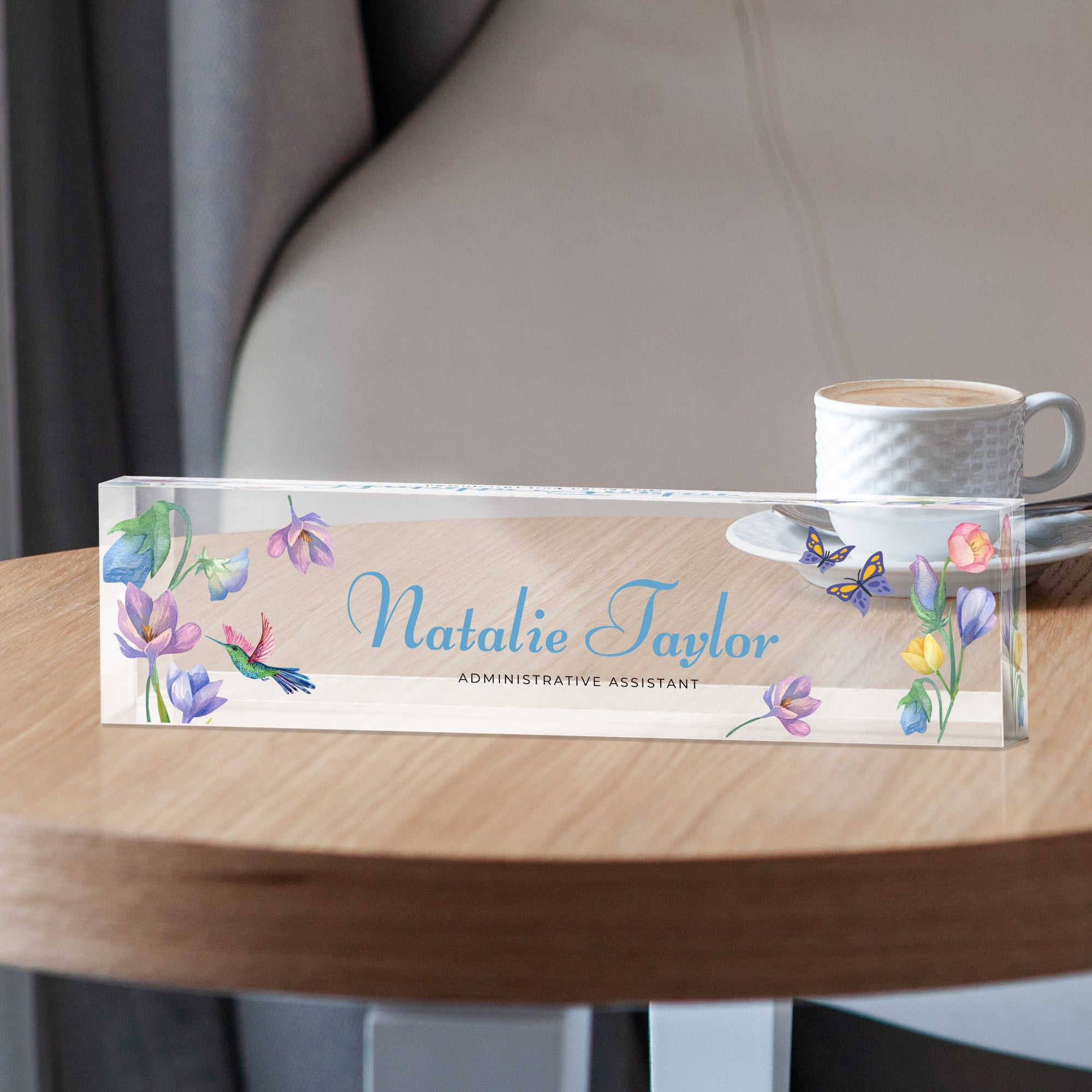 Personalised UV Print Clear Acrylic Block Desk Name Plate, Custom Logo Professional Job Title Sign, Office Role Plaque Teacher Graduation Gift