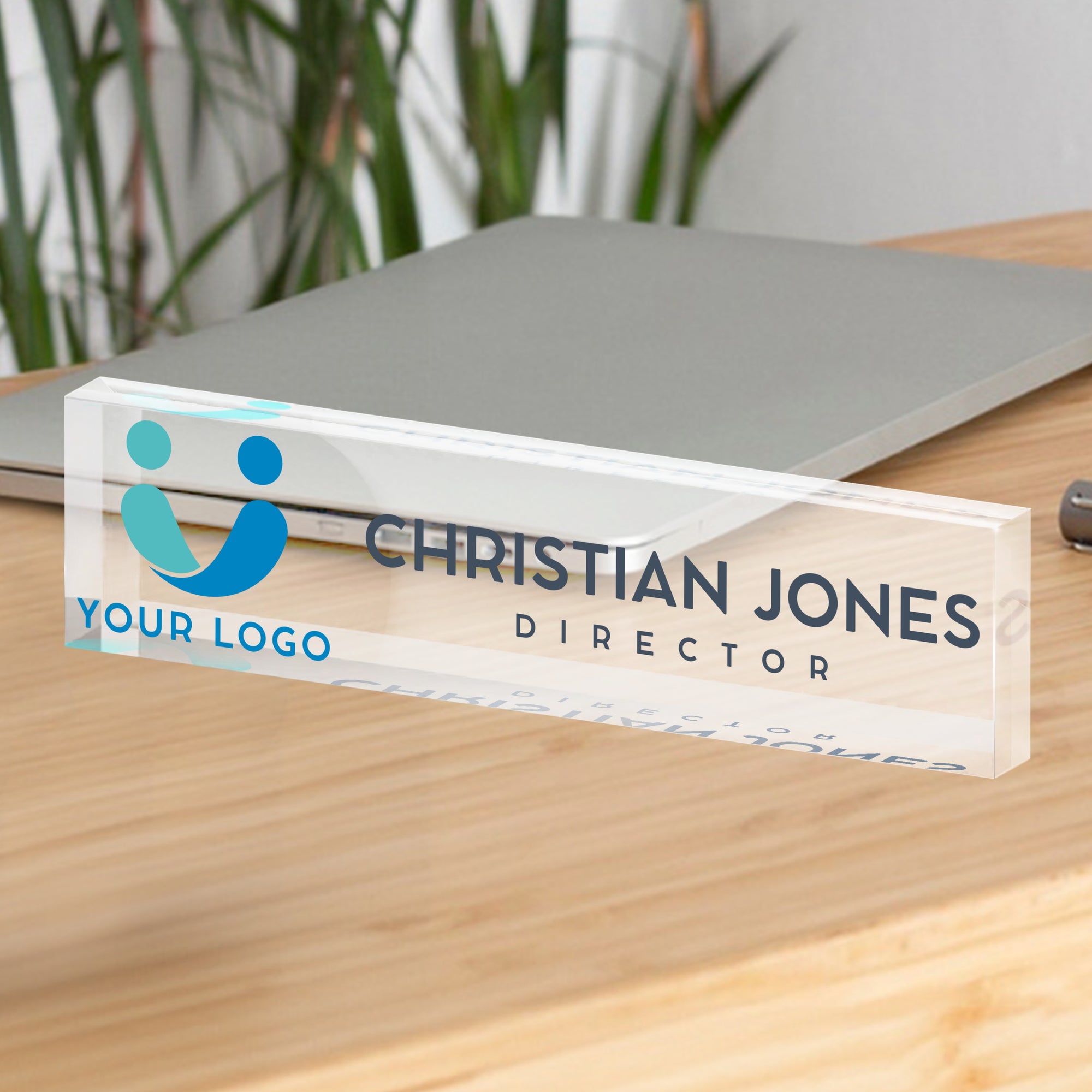 Personalised UV Print Clear Acrylic Block Desk Name Plate, Custom Logo Professional Job Title Sign, Office Role Plaque Teacher Graduation Gift