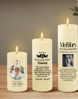 Personalised UV Print In Loving Memory Wax LED Candle, Custom Memorial Photo White Flame Pillar, Pet Sympathy Gift Funeral Ceremony Keepsake