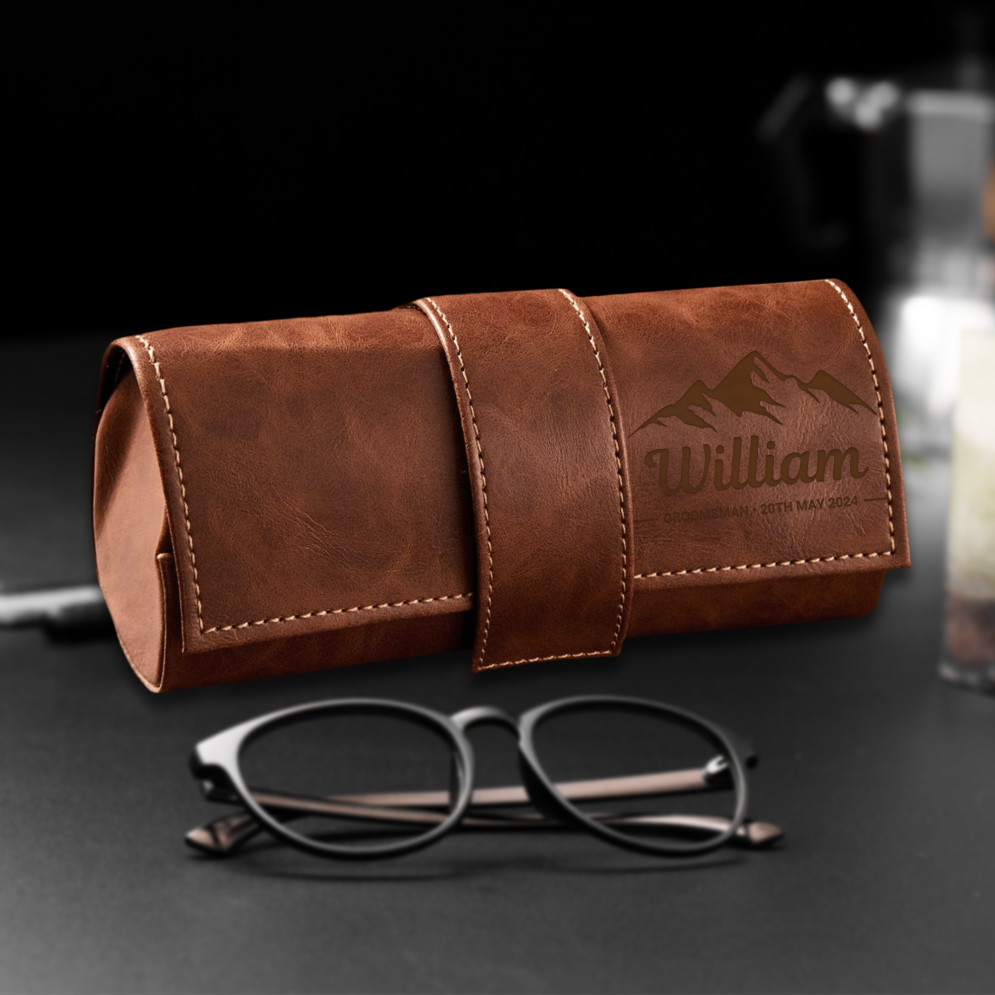 Personalised Unisex Leatherette Sunglasses Case, Custom Engraved Logo Eyeware/ Eyeglasses Box, Groomsman, Mother, Father Birthday, Xmas Gift