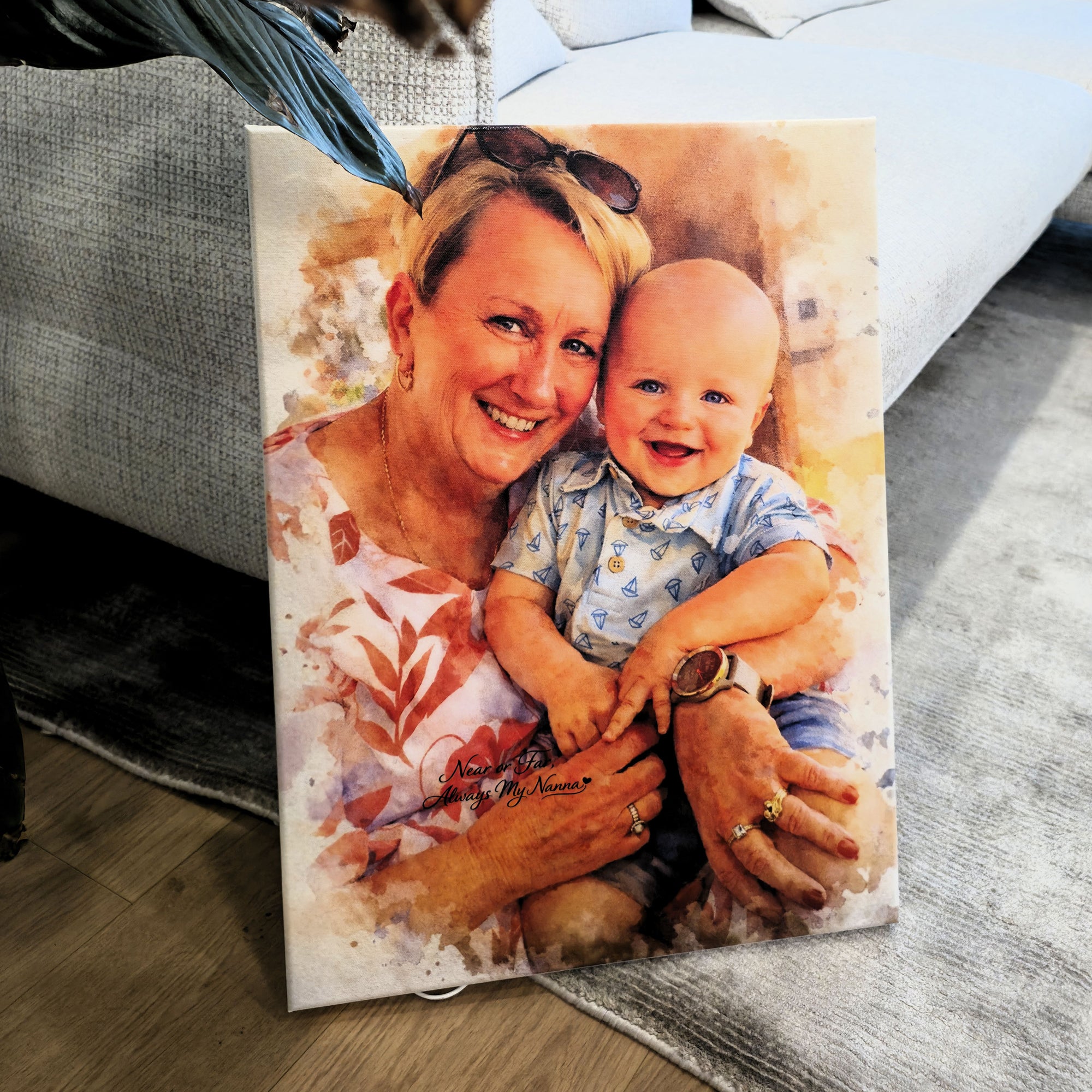 Personalised Watercolour Portrait on Stretched Canvas, Custom Digital from Your Photo, Couple, Wedding, Family Memory Image, Home Decor Gift