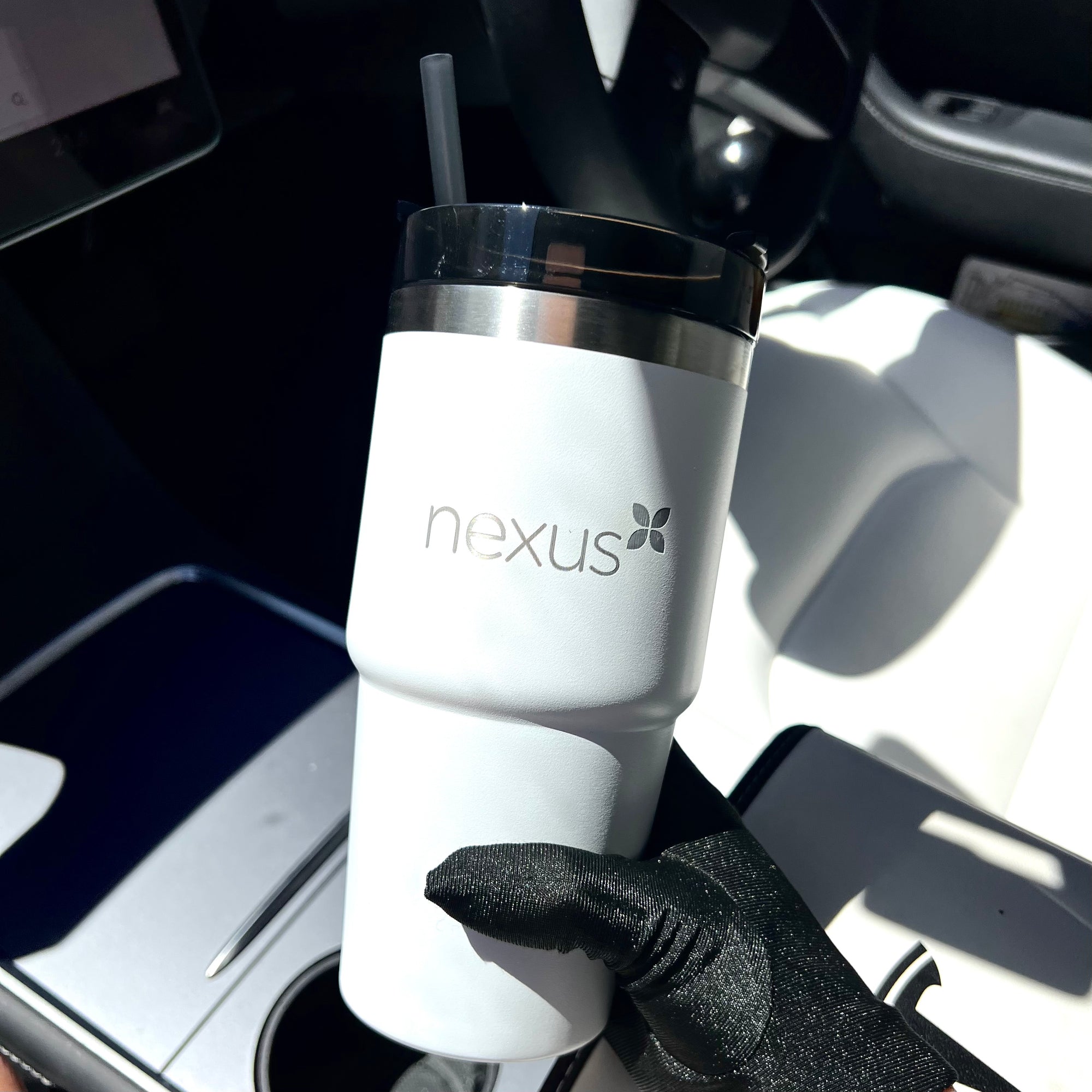 Personalised White Insulated Tumbler & Straw Set, Custom Engraved Logo Travel Thermal Drink Bottle, Coffee Car Cup, Corporate/ Birthday Gift