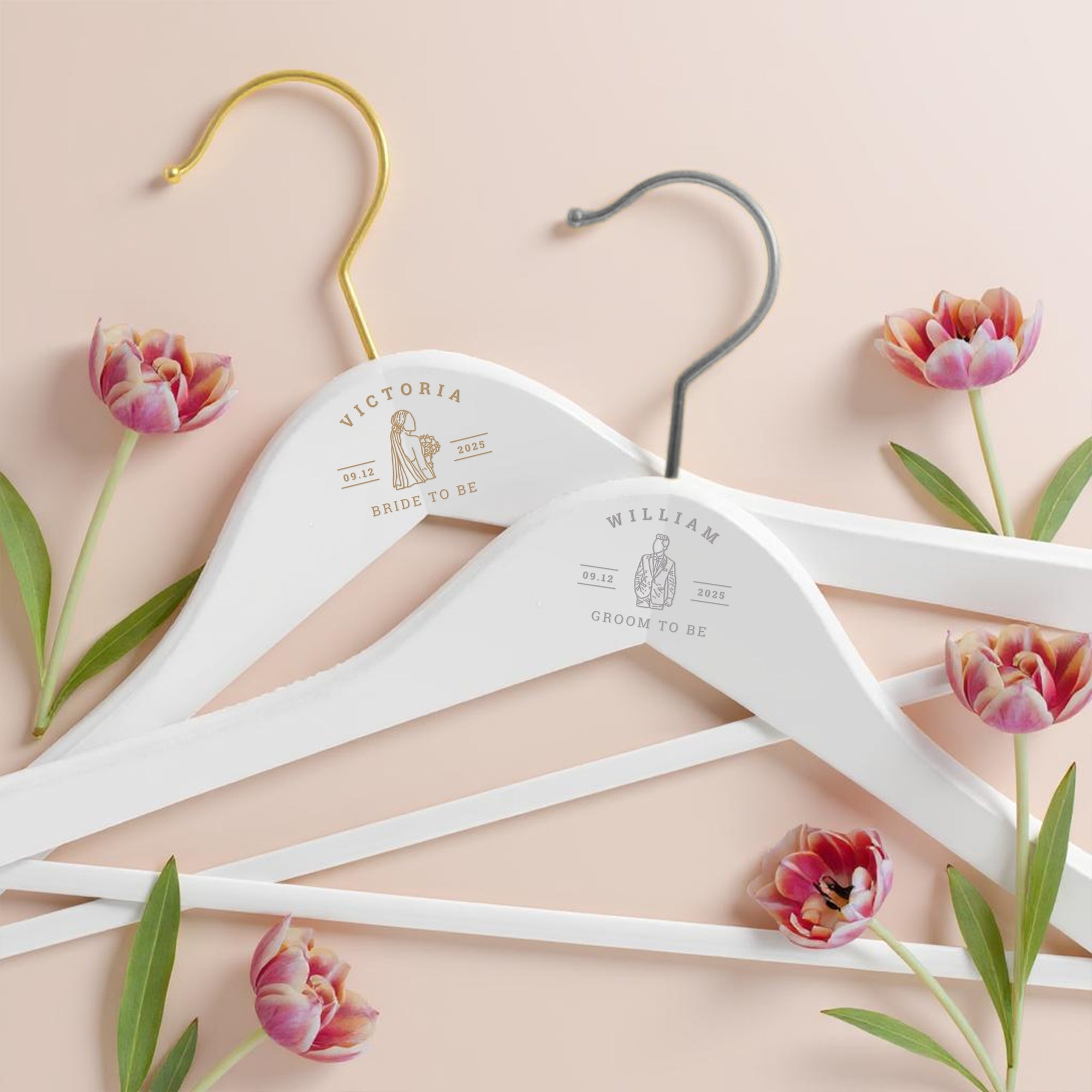 Personalised White Wooden Coat Hanger & Bar Silver Gold Hook, Custom Etch, Print Logo Retail Suit Hangers, Wedding Groomsman Bridesmaid Gift