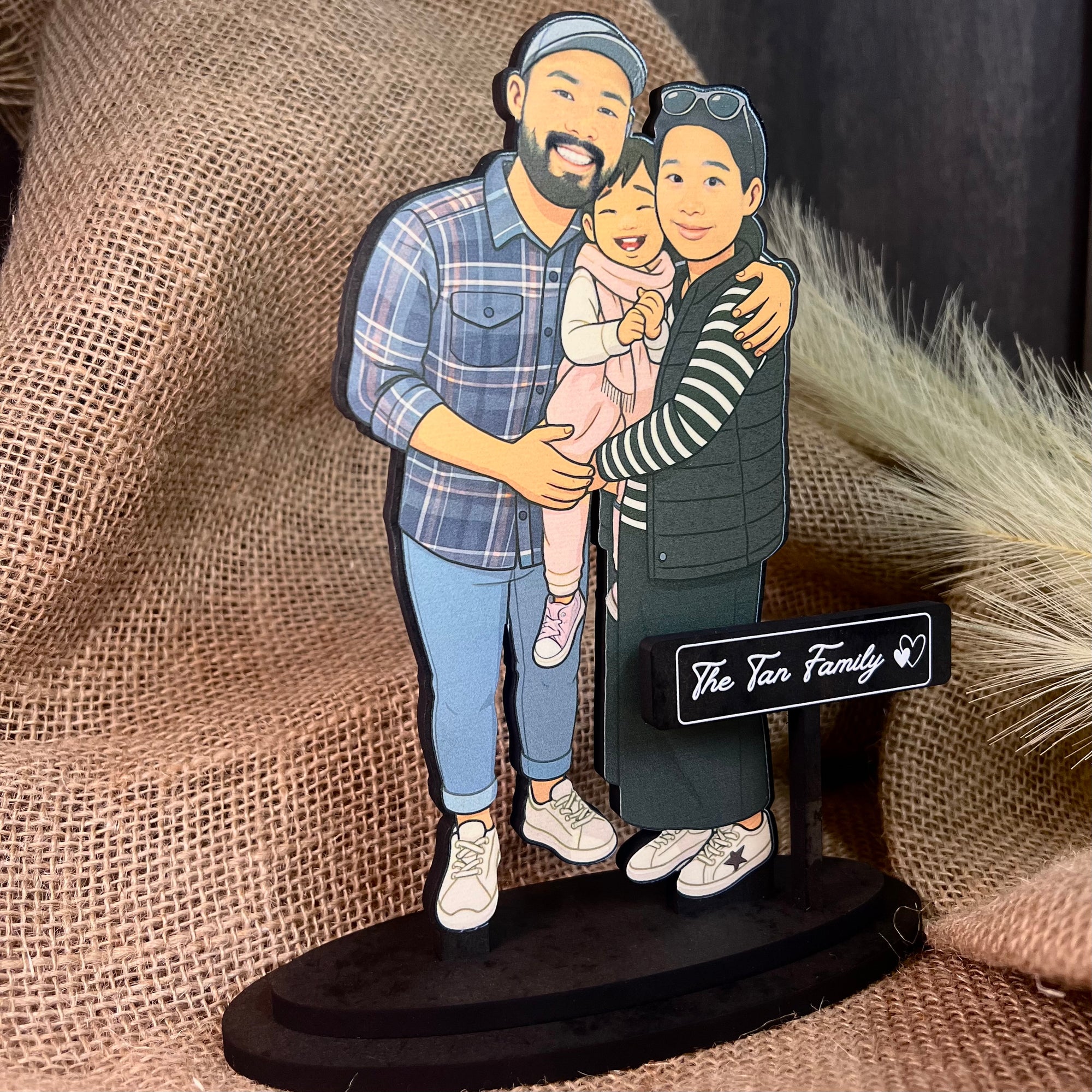 Personalised 3D Wooden Cartoon Family Figurine Display, Custom Print Photo Portrait Caricature Home Decor, Birthday, Anniversary, Xmas Gift