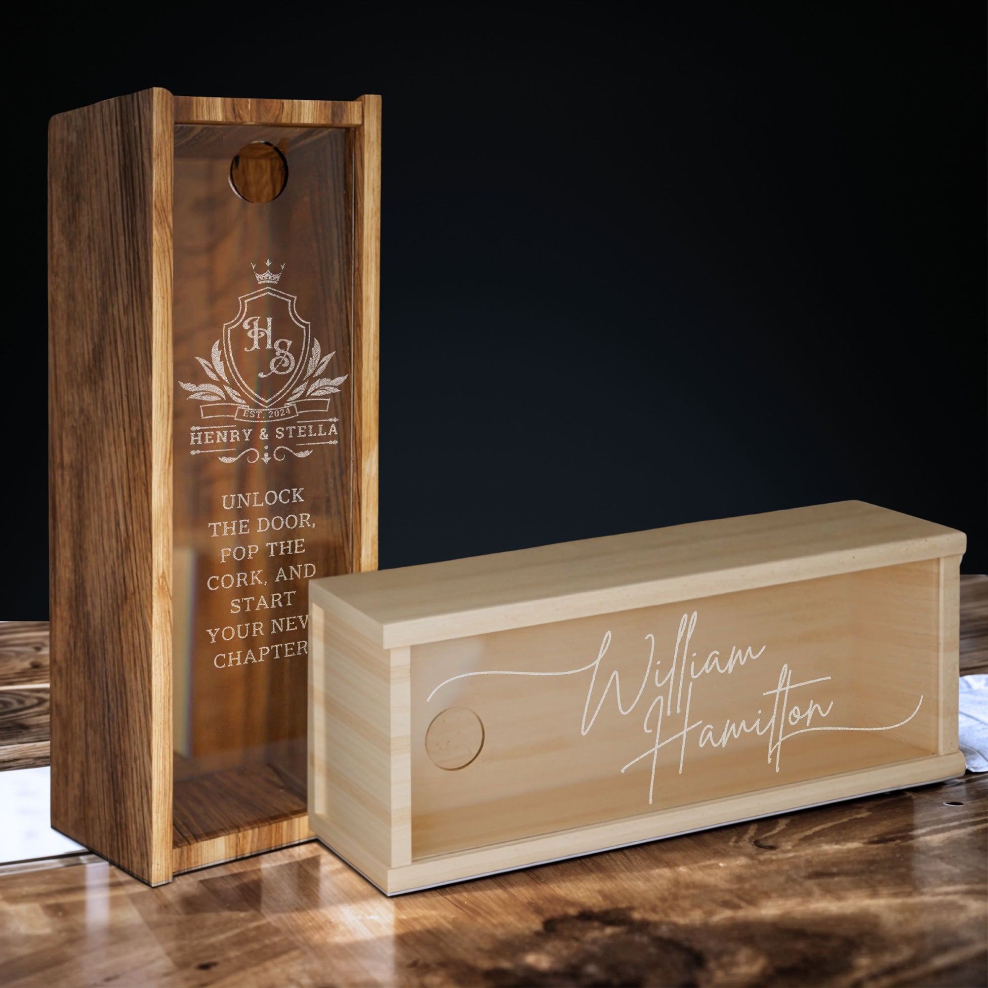 Personalised Wooden &amp; Acrylic Lid Wine Cork Collection Storage/ Engraved Wine Bottle Holder Box, Custom Logo Wedding, Housewarming, Birthday, Retirement, Corporate Gifts