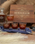 Personalised Wooden Boxed Star Base Whiskey Decanter Set, 4  Glasses, 8 Ice Stones & Tongs | Custom Engraved Logo Groomsmen Wedding Bar Gift