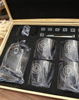 Personalised Wooden Box Twisted Whiskey Decanter Set, 4 Scotch Glasses, 8 Ice Stones & Tongs | Custom Engraved Groomsmen, Wedding Bar Gift