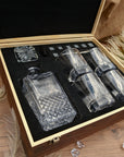 Personalised Wooden Boxed Diamond Whiskey Decanter Set, 4 Glasses, 8 Ice Stones & Tongs | Custom Engraved Groomsmen, Wedding Whisky Bar Gift