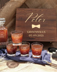 Personalised Wooden Boxed Diamond Whiskey Decanter Set, 4 Glasses, 8 Ice Stones & Tongs | Custom Engraved Groomsmen, Wedding Whisky Bar Gift