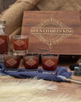 Personalised Wooden Boxed Diamond Whiskey Decanter Set, 4 Glasses, 8 Ice Stones & Tongs | Custom Engraved Groomsmen, Wedding Whisky Bar Gift