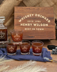 Personalised Wooden Boxed Star Base Whiskey Decanter Set, 4  Glasses, 8 Ice Stones & Tongs | Custom Engraved Logo Groomsmen Wedding Bar Gift