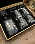 Personalised Wooden Boxed Star Base Whiskey Decanter Set, 4  Glasses, 8 Ice Stones & Tongs | Custom Engraved Logo Groomsmen Wedding Bar Gift