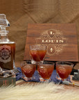 Personalised Wooden Box Twisted Whiskey Decanter Set, 4 Scotch Glasses, 8 Ice Stones & Tongs | Custom Engraved Groomsmen, Wedding Bar Gift