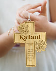 Personalised Wooden Floral Christening Cross, Custom Engraved Religious Name Sign, Baptism Decor, First Birthday, Wedding, Newborn Baby Gift