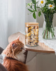 Personalised Wooden Lid Glass Pet Jar, Custom Etch Print Treat, Cat's Food Snack Canister, Jerky, Mussel Dog Chew Storage, Housewarming Gift