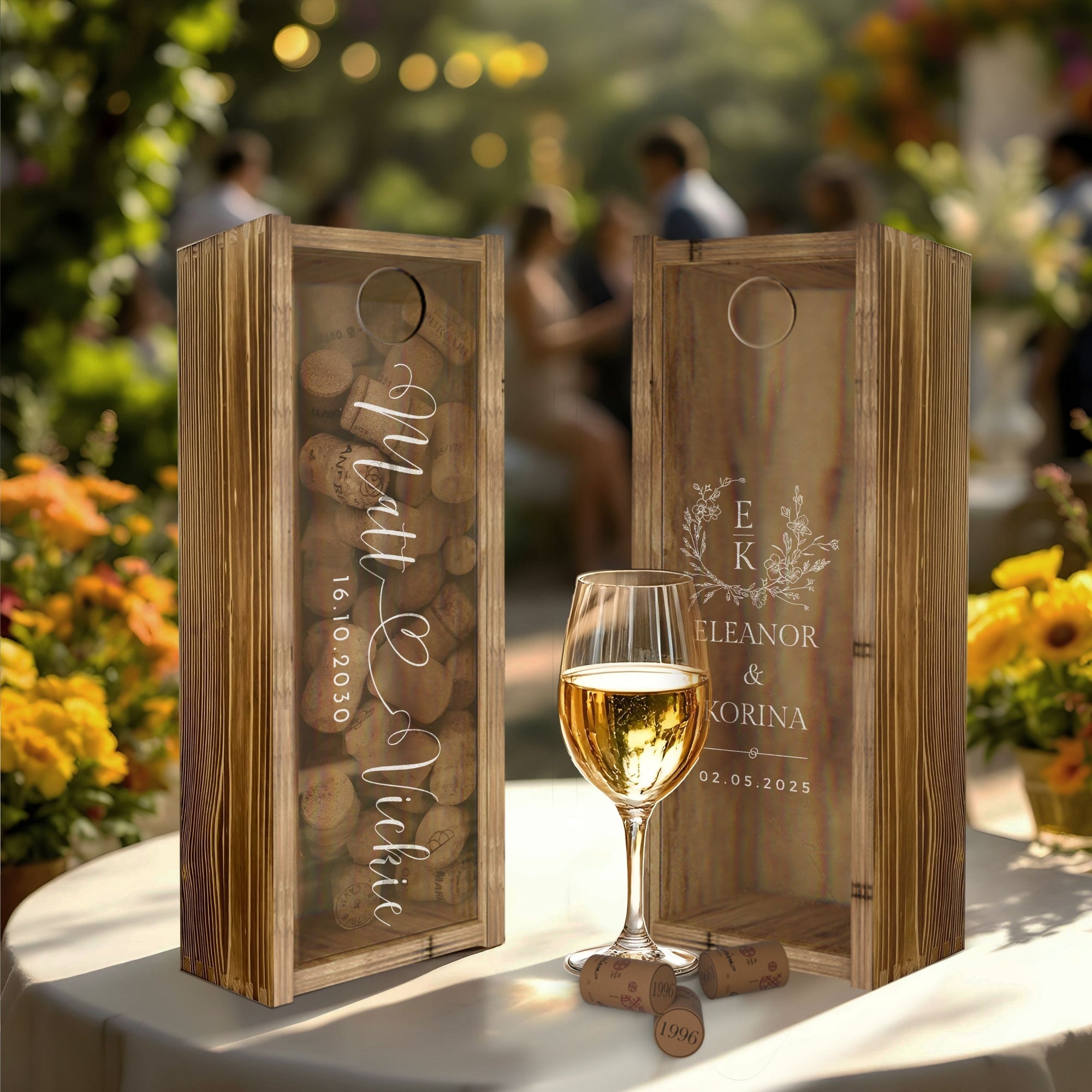 Personalised Wooden Wine Cork Storage/ Custom Logo Engraved Wine Bottle Holder Box Wedding, Housewarming, Birthday Retirement Corporate Gift