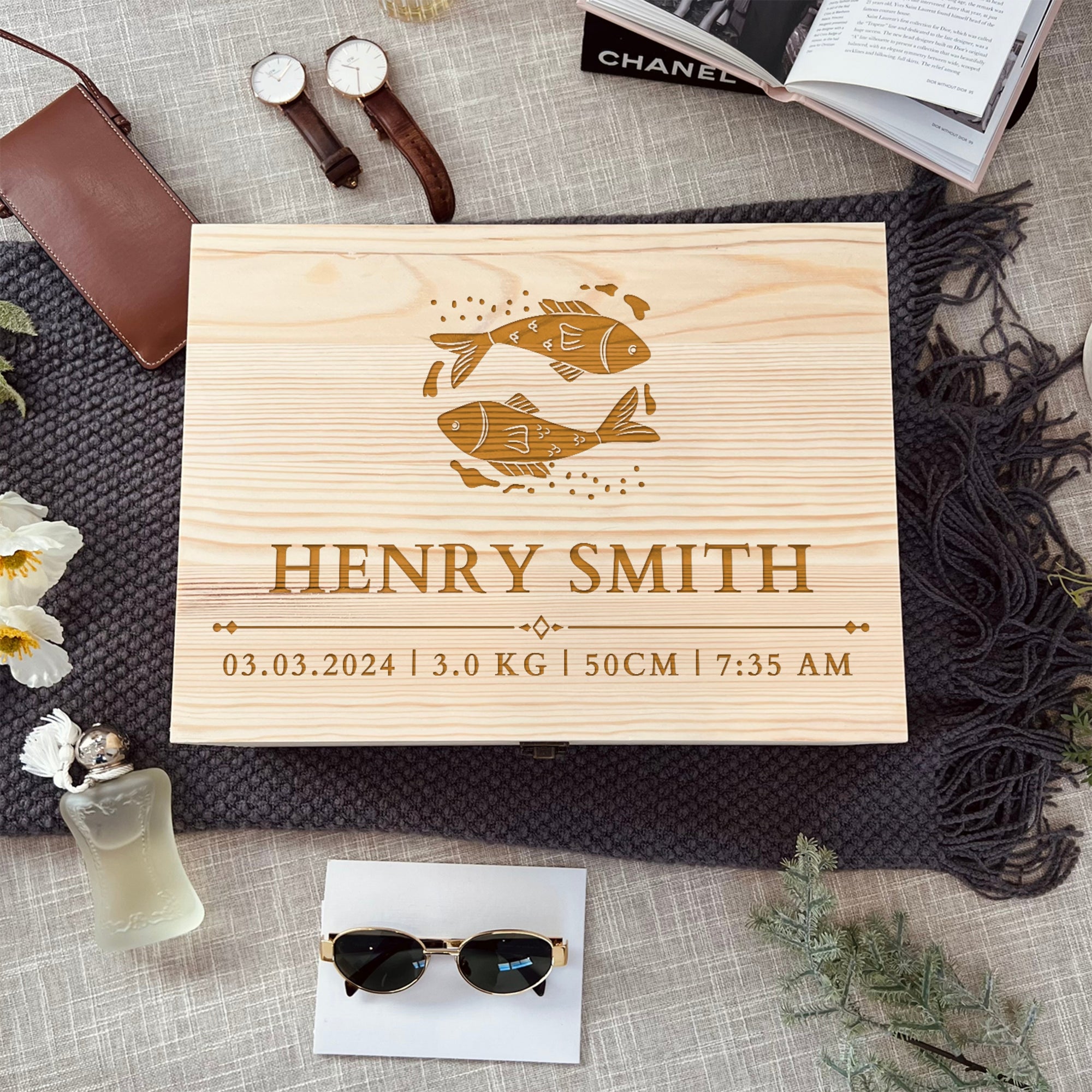 Personalised Zodiac Wooden Keepsake Box, Custom Engraved Celestial Sign Memory Treasure Storage, Wedding, Time Capsule, First Birthday Gift