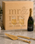 Personalised crystal champagne flutes engraved cake knife server and wooden gift box set