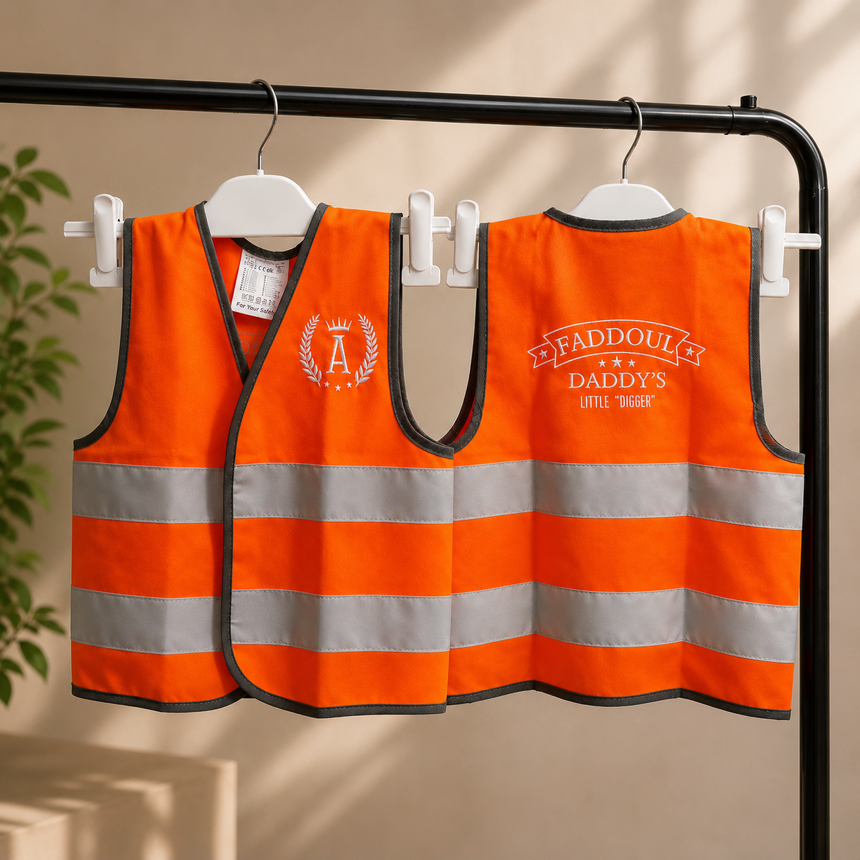 Personalised kids hi-vis safety vest custom embroidered name tradie dress-up gift