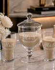Personalised sand unity wedding ceremony footed pedestal glass urn and pouring glasses set custom engraved