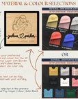 Product selection guide for 3D mirror acrylic and MDF frames with color options.