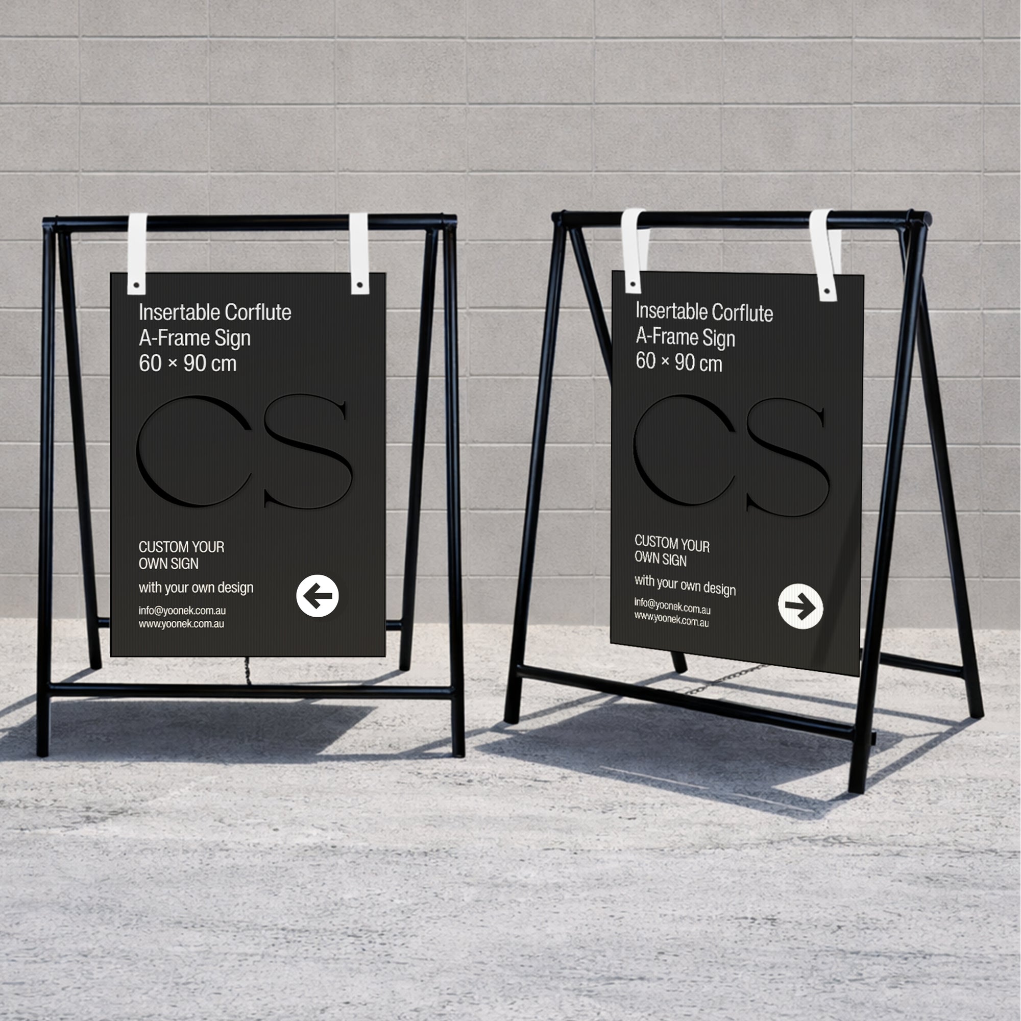 Retail Metal A-Frame with Hanging Strap &amp; Custom Print Corflute Board, Outdoor Sidewalk Direction, Property, Cafe, Business Advertising Sign