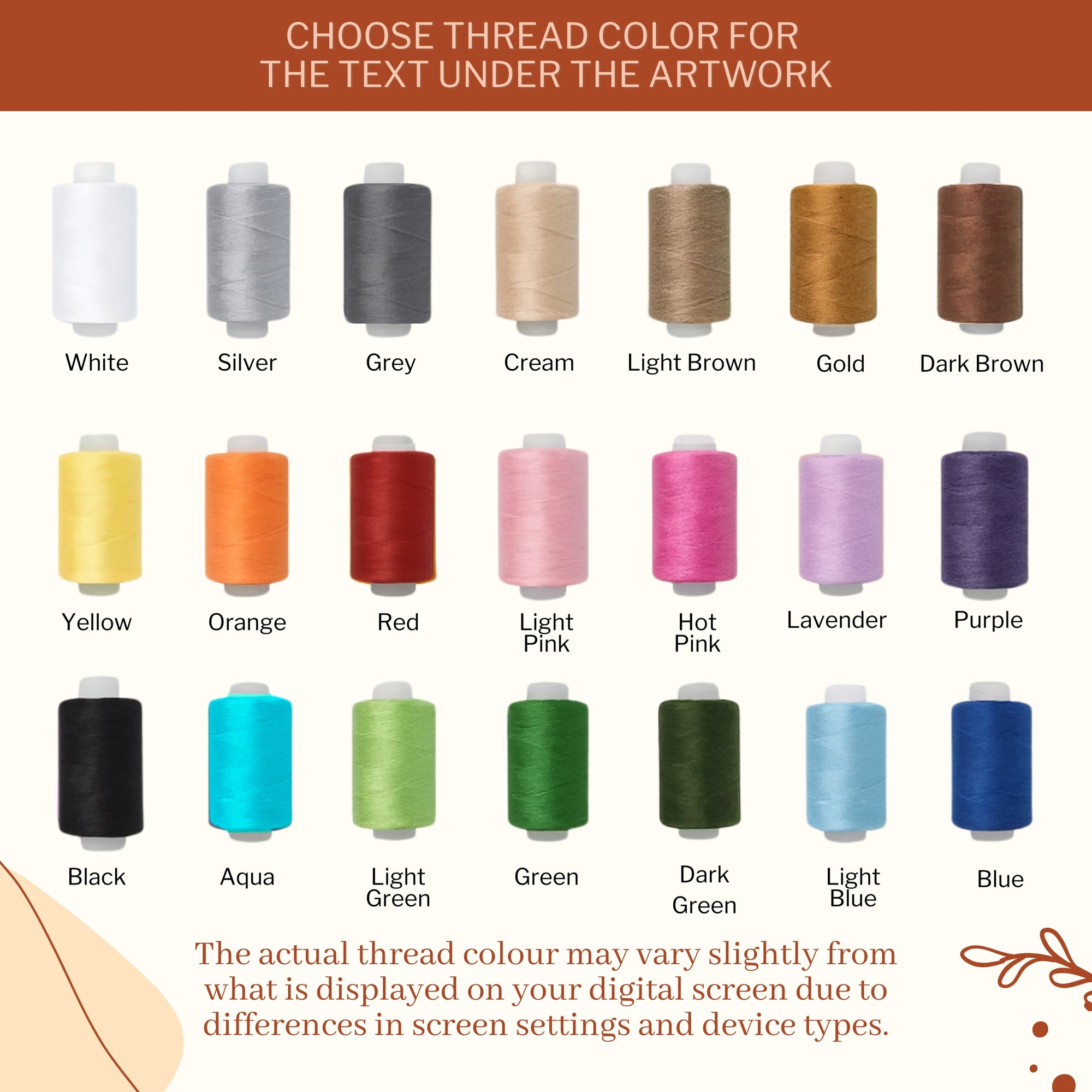 Thread color chart with various spools of thread labeled from white to blue on a white background_Xmas_Napkin