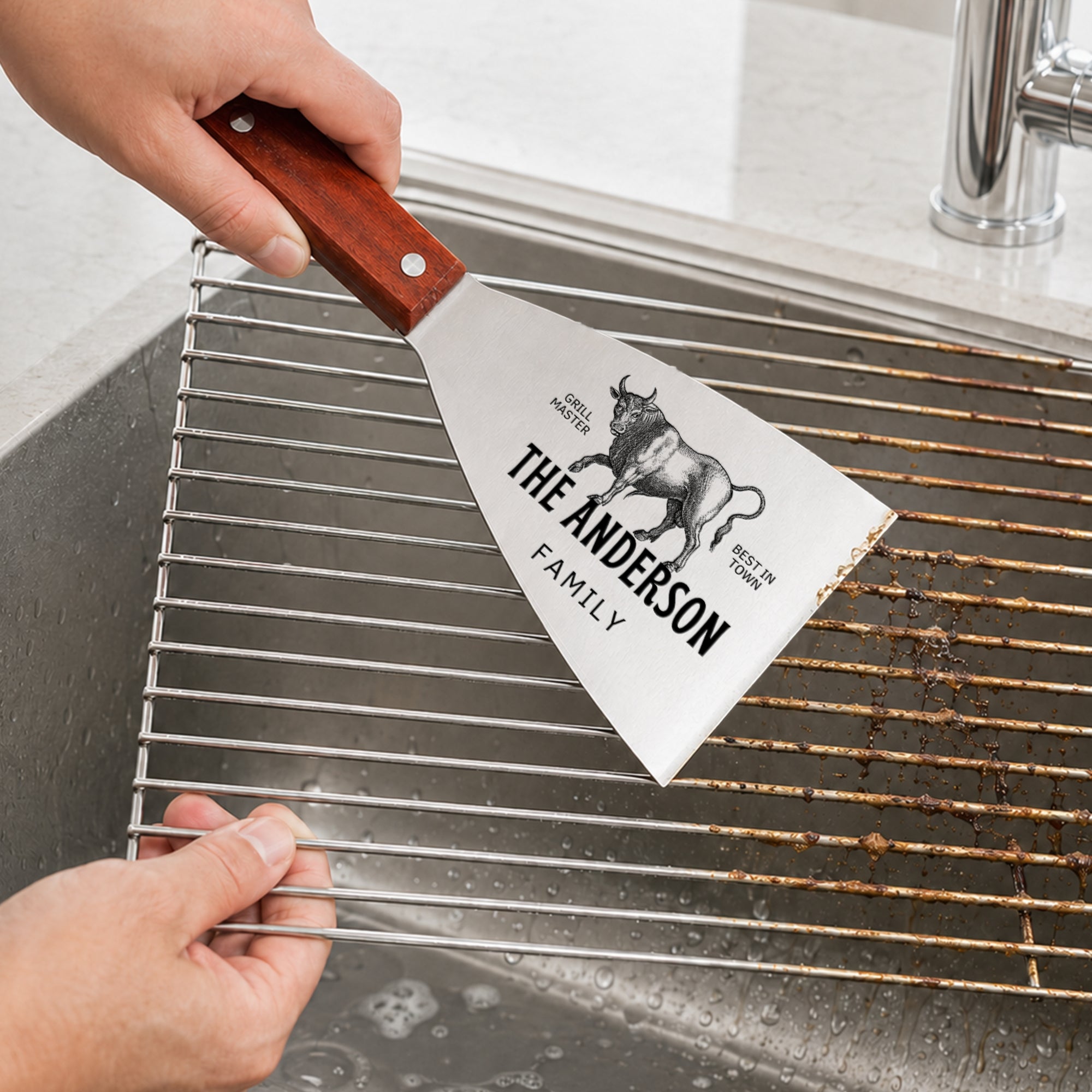 BBQ grill scraper cleaning grill grate bristle free