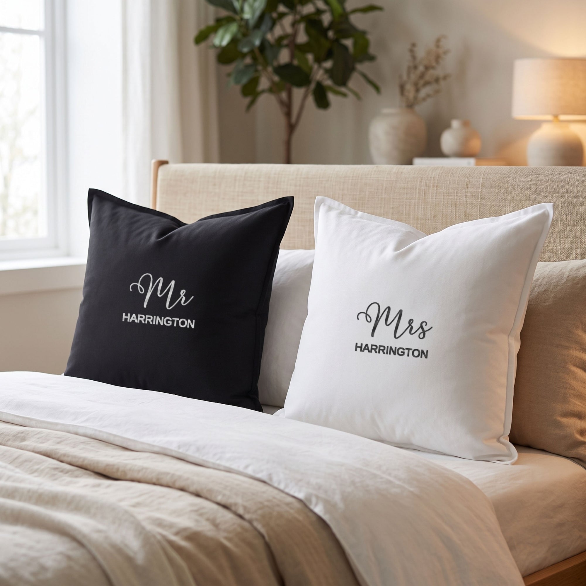Custom embroidered 100% cotton cushion cover smooth solid colour