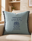 Custom embroidered cotton muslin cushion cover crinkled texture with raw frayed edges