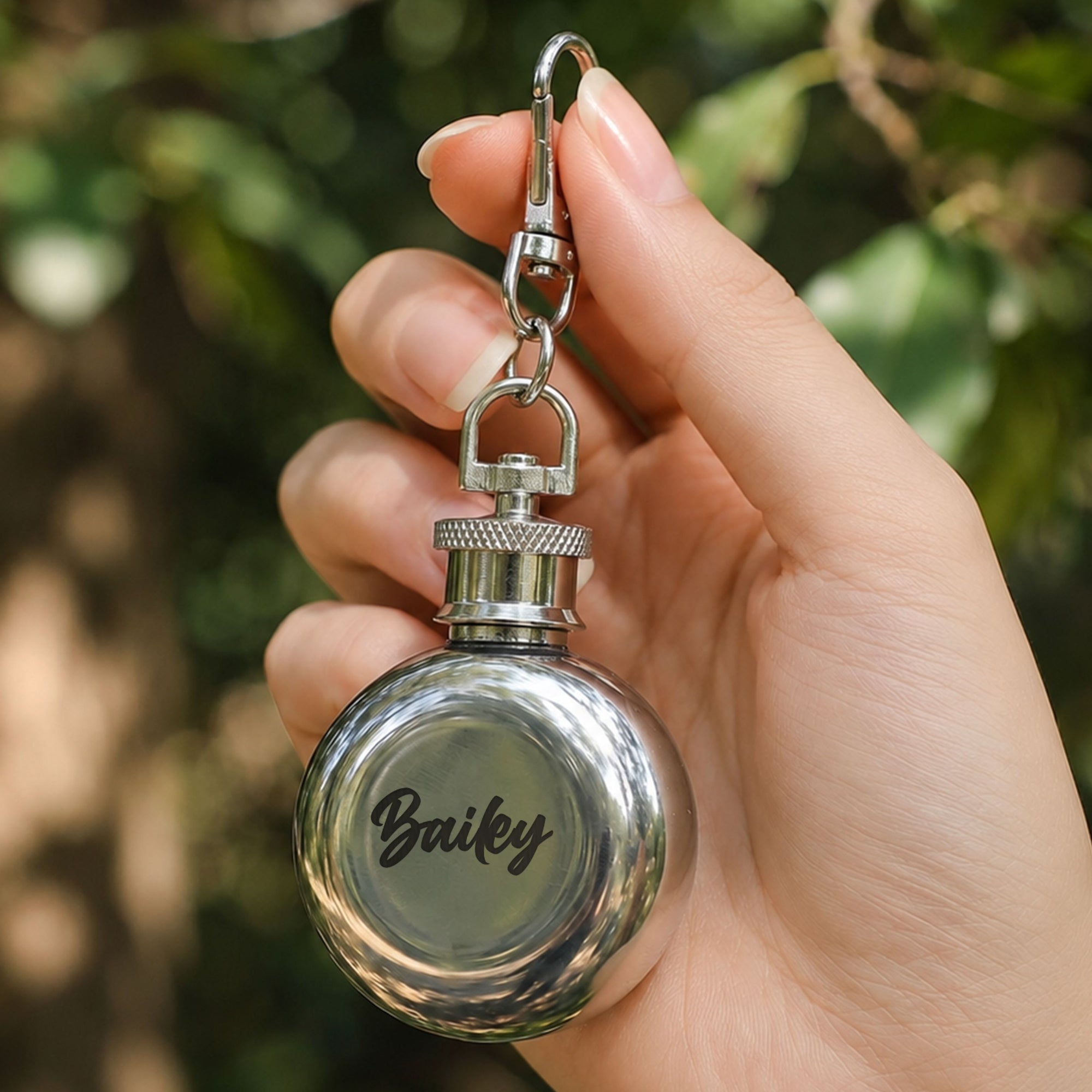 Custom engraved 1oz mini round hip flask keyring stainless steel wedding favour