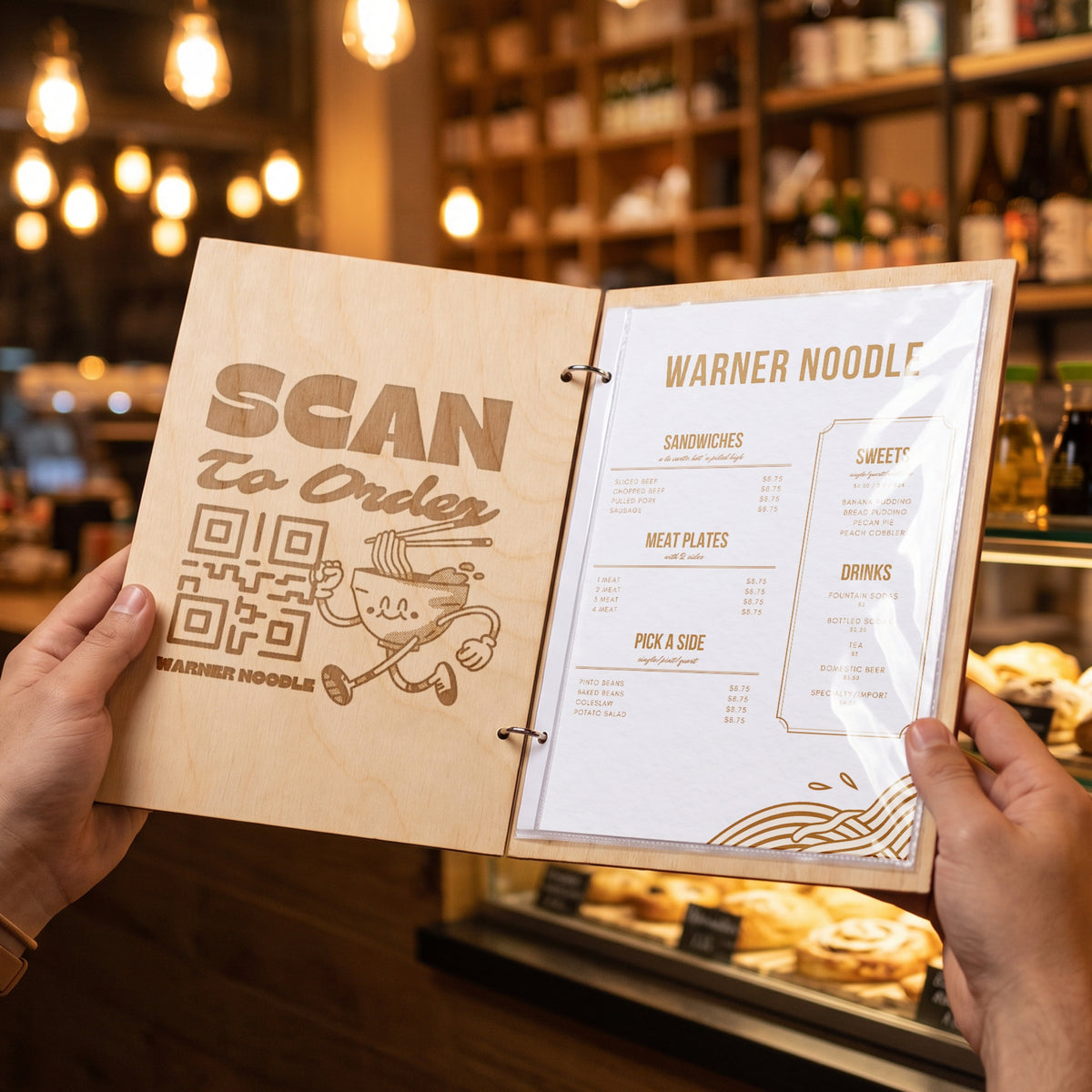 Custom restaurant menu ring binder with clear A4 insert pockets