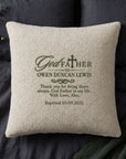 Close-up of embroidered custom name on soft teddy pile cushion cover