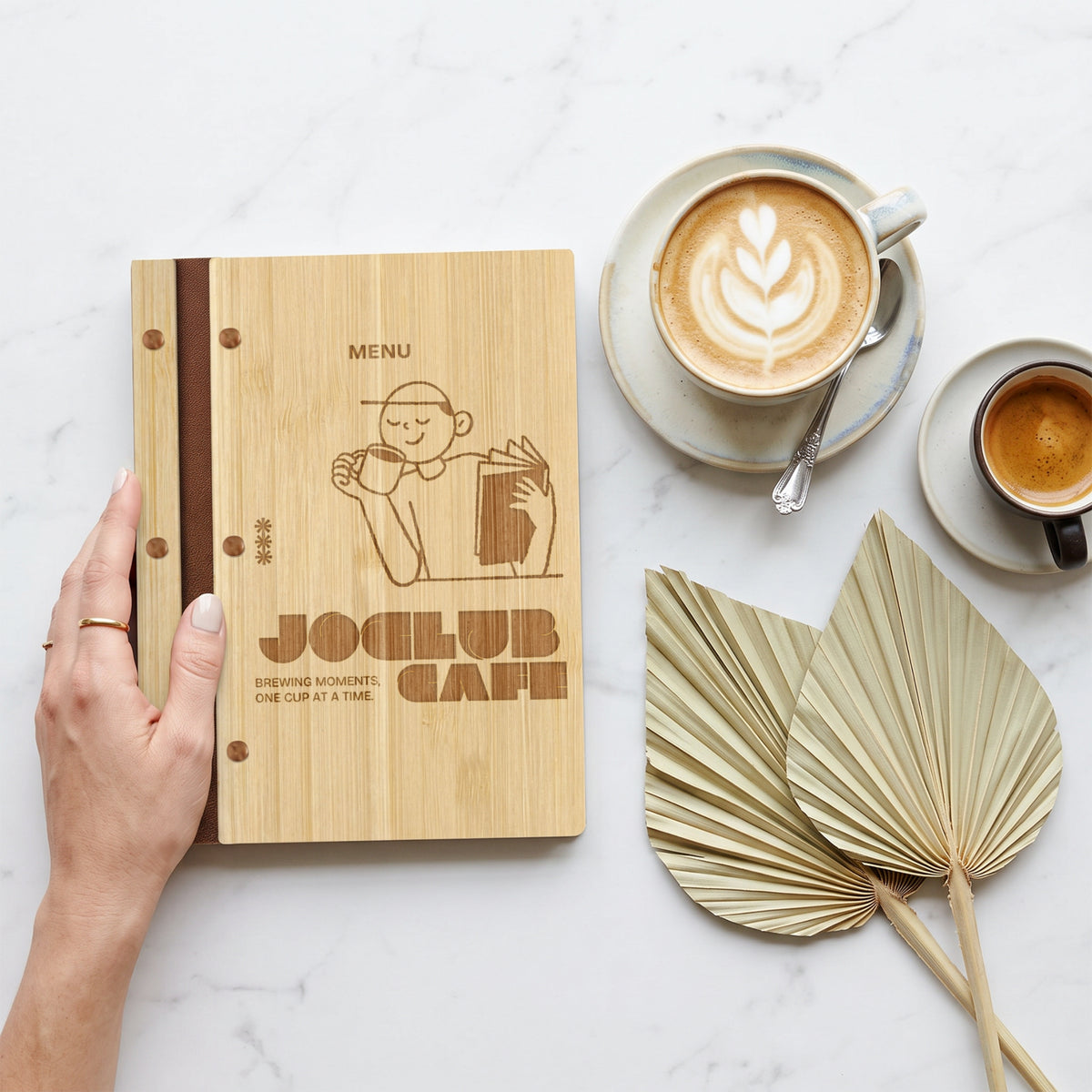 Engraved A4 menu binder for cafe, bar and restaurant