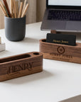 Engraved office name plate with pen holder, a desk gift