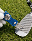 Golf divot tool with detachable magnetic ball marker for pitch mark repair