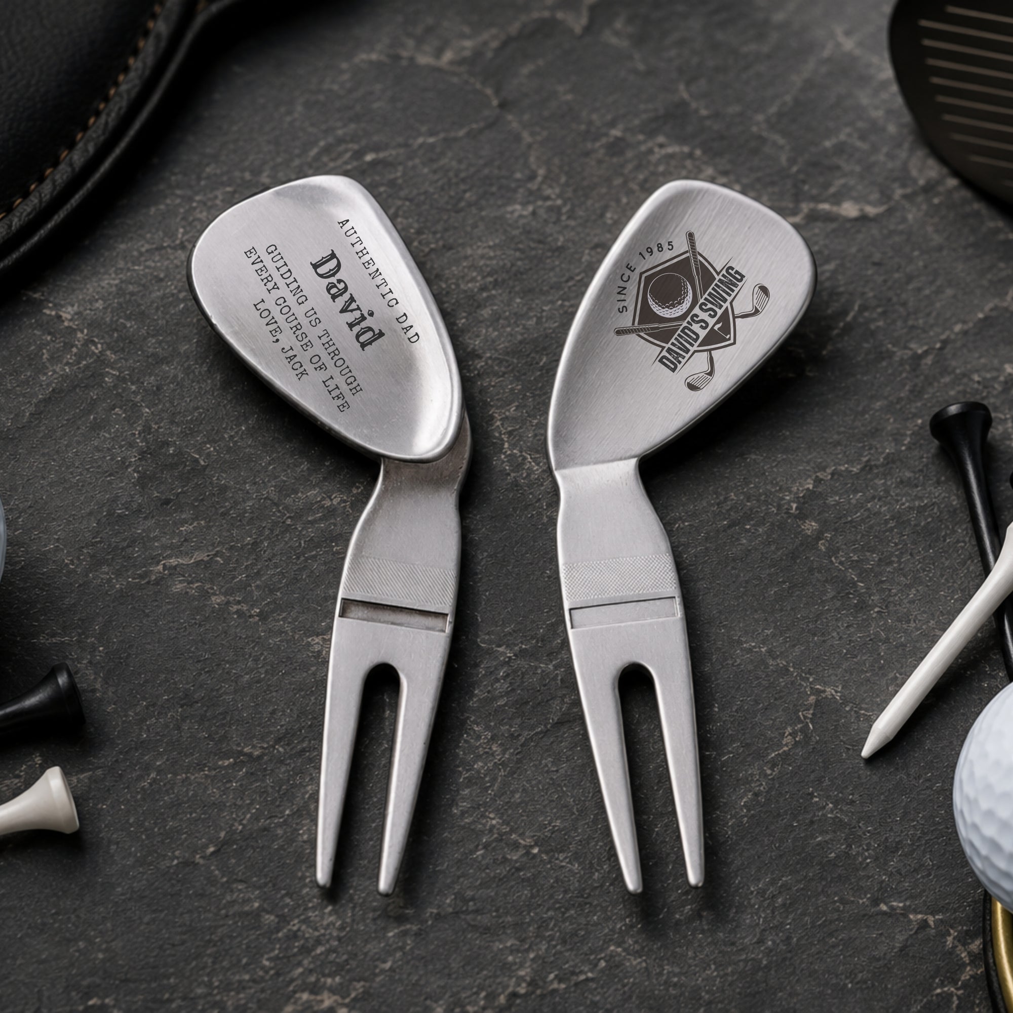 Personalised golf wedge pitch mark repair pitchfork tool golfer gift
