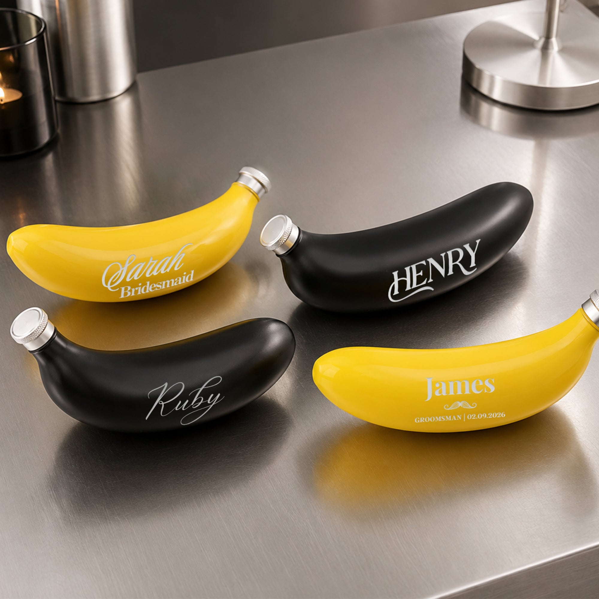 Personalised banana hip flask 5oz custom engraved novelty stainless steel
