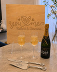 Personalised champagne flutes and cake set wedding gift