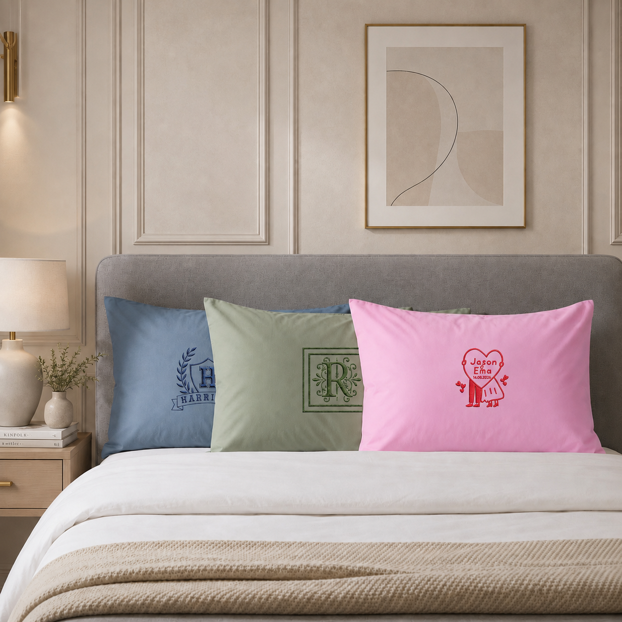 Personalised cotton pillowcase colour options