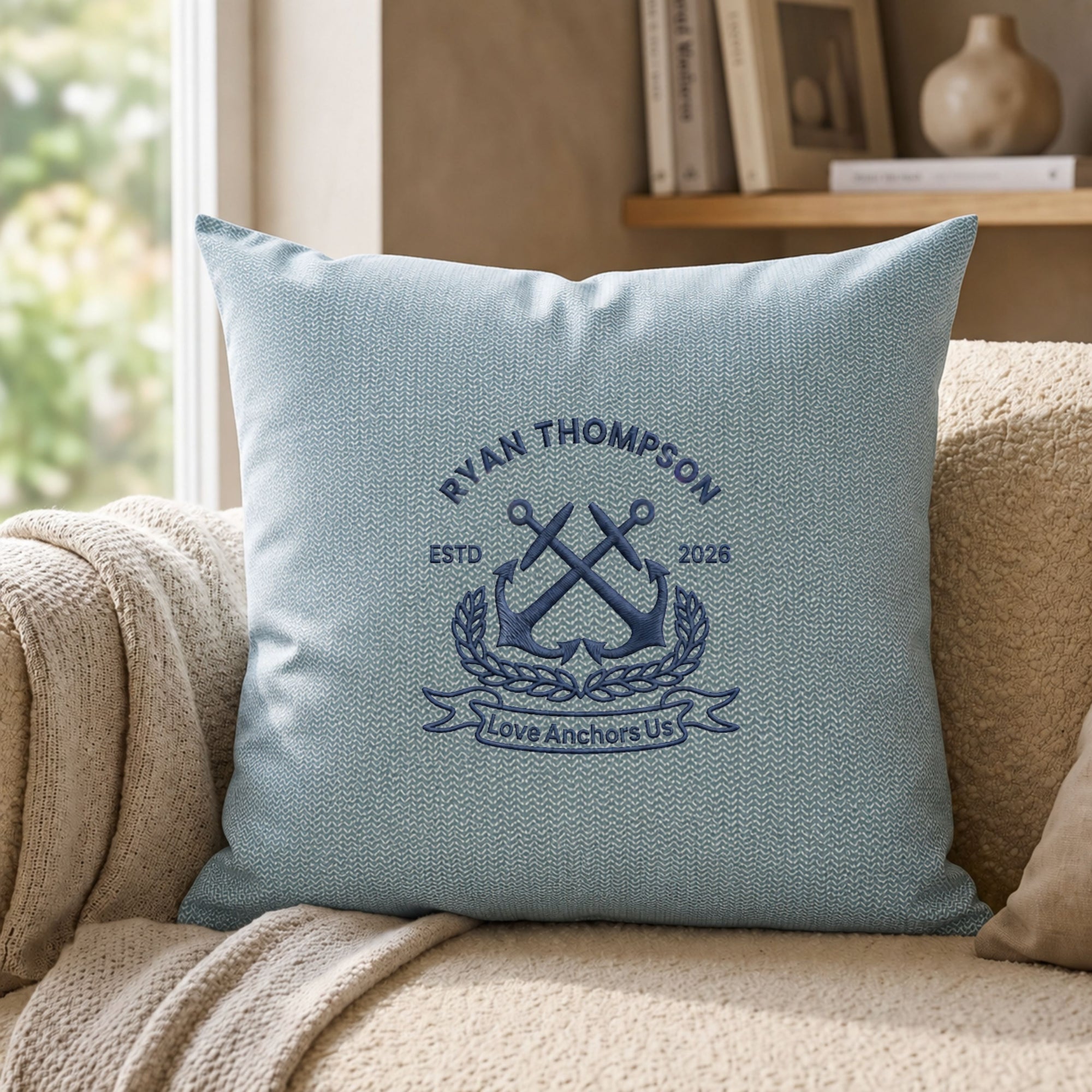 Personalised embroidered patterned cushion cover 50x50cm custom name monogram home decor gift