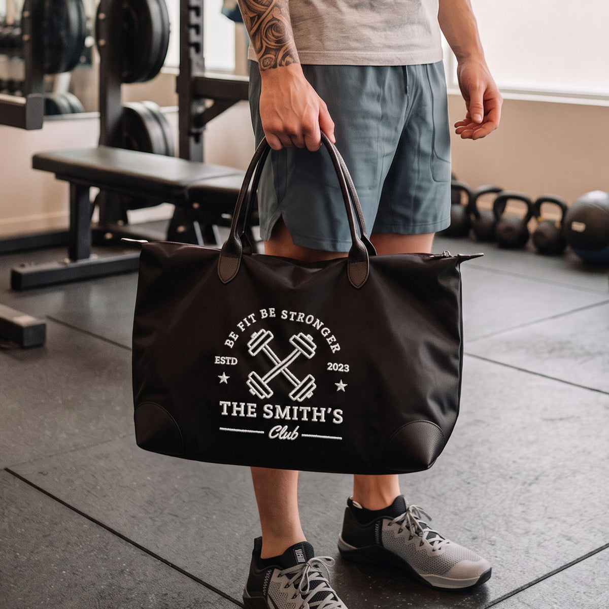 Personalised embroidered waterproof travel and gym tote bag