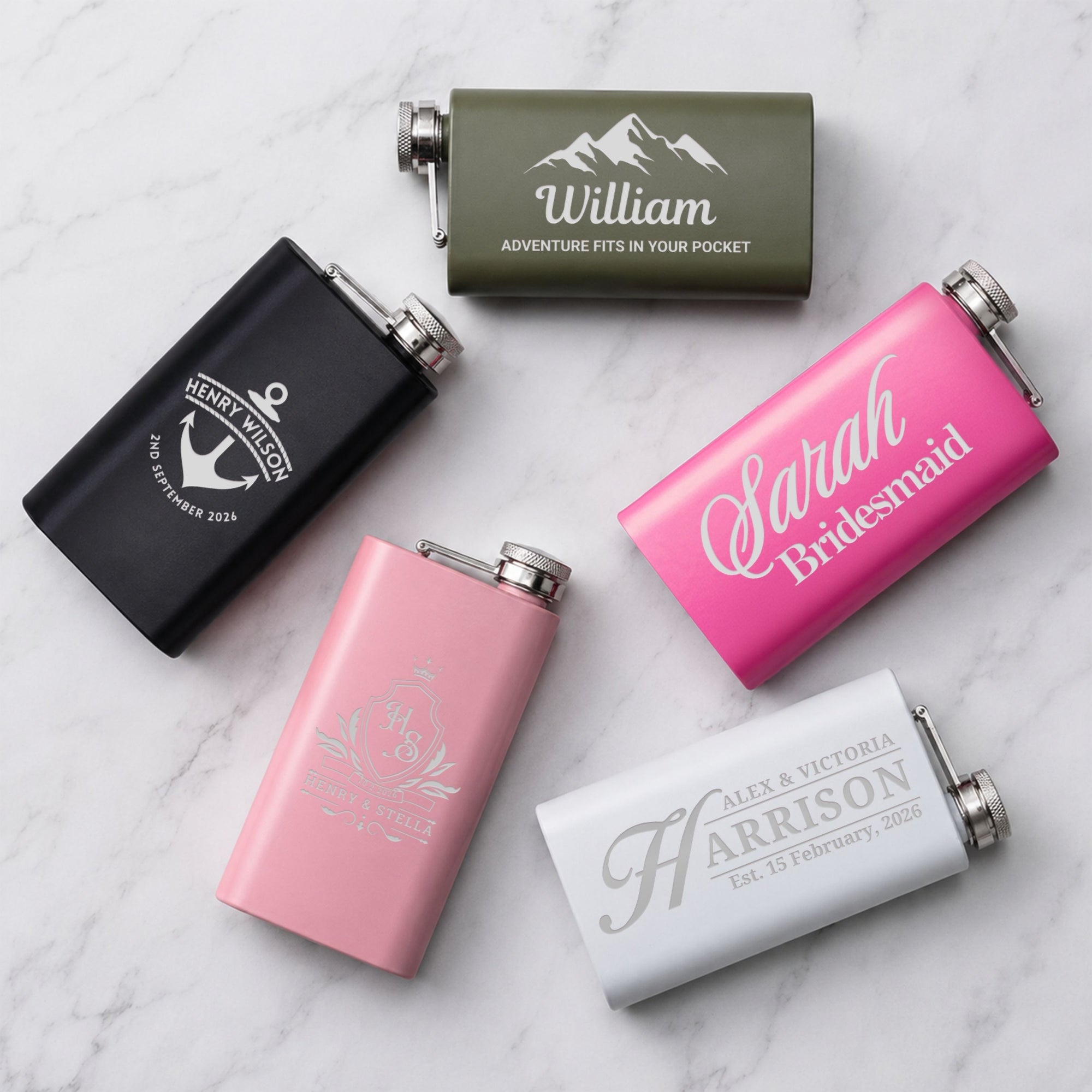 Personalised 5oz stainless steel hip flask laser engraved groomsman and bridesmaid gift