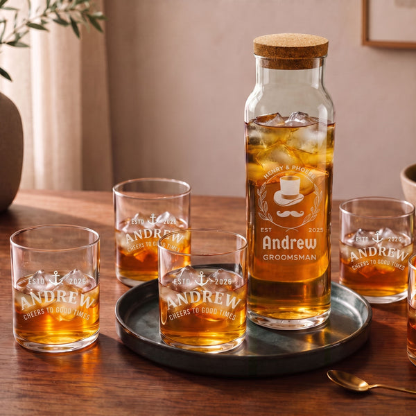 Personalised Engraved Carafe Set with 4 Glasses & Cork Lid