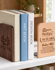 Personalised engraved wooden and metal bookend in walnut