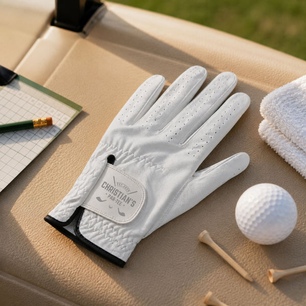 Custom Engraved Genuine White Leather Golf Left Glove